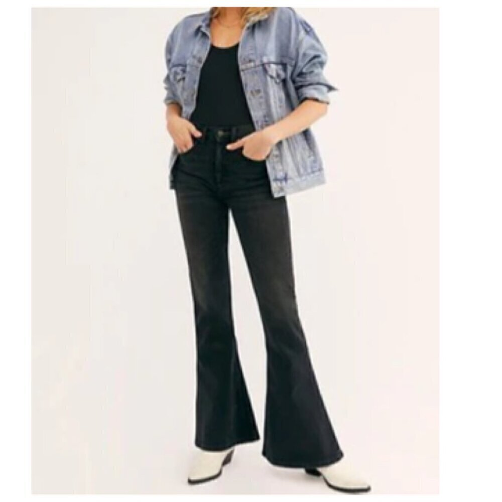 Boyish The Kingsley Womens Denim High-Rise Flare Jeans Sz 27 in HUSTLER BLACK